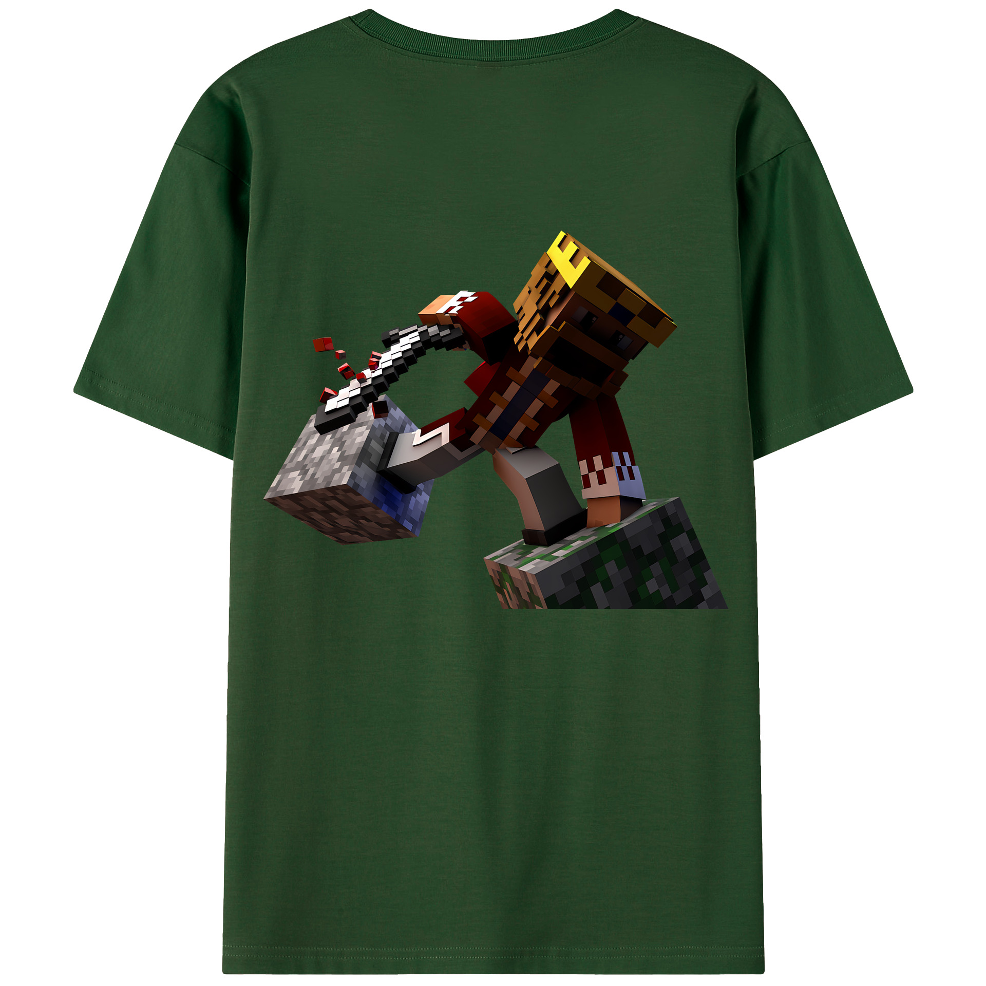 （画像用） マインクラフト ブロックの世界 Minecraft MC Block world 綿100％半袖Tシャツ（背面プリント）